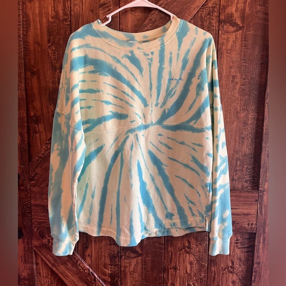 Victoria’s Secret pink women’s yellow and blue tie die sweat shirt top size xs